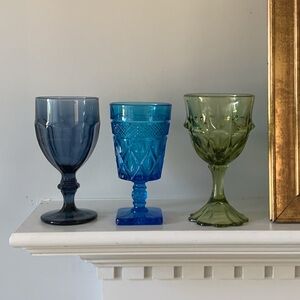 Set of 3‎ different Imperial Cape Cop Imperial Blue Water Goblet Stems glass